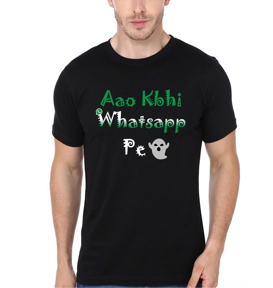 FunkyTradition Black Round Neck Aao Kabhi Whatsapp Pe Men Half Sleeves T-Shirt