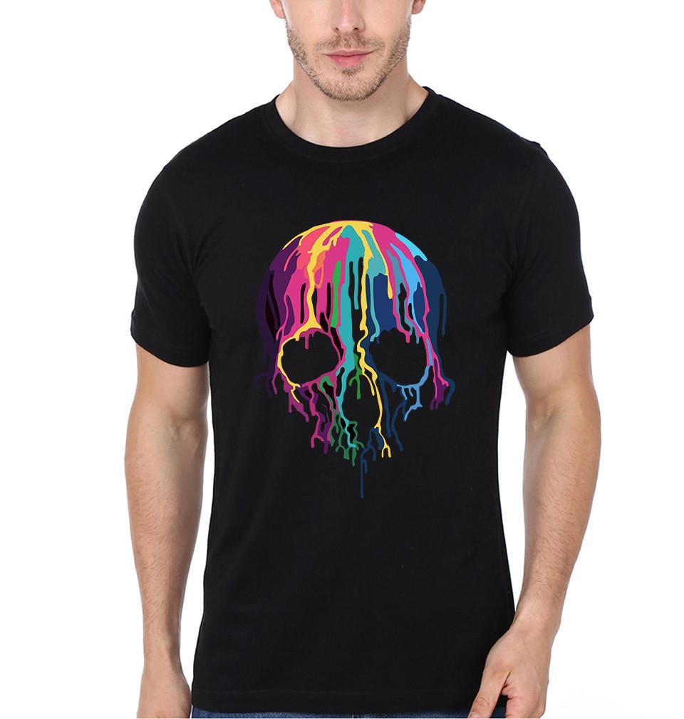 FunkyTradition Black Round Neck 3D Skull Men Half Sleeves T-Shirt