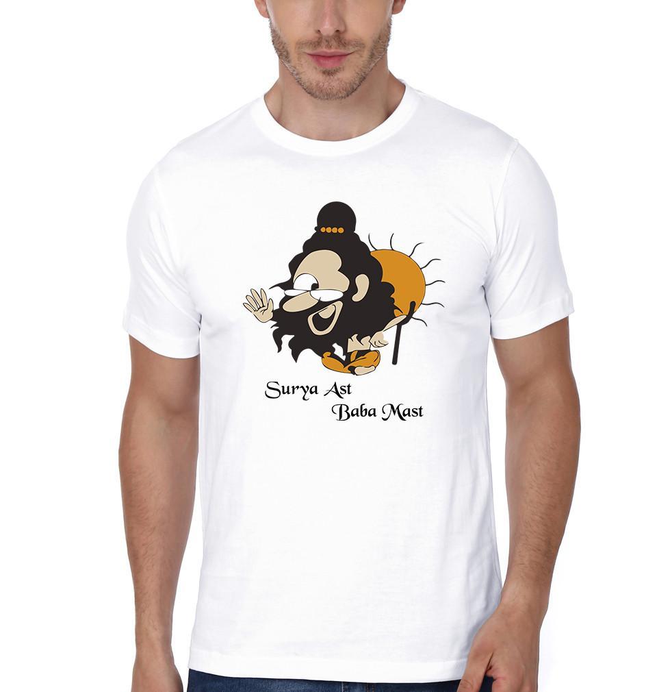 FunkyTradition White Round Neck Surya Ast Mast Men Half Sleeves T-Shirt