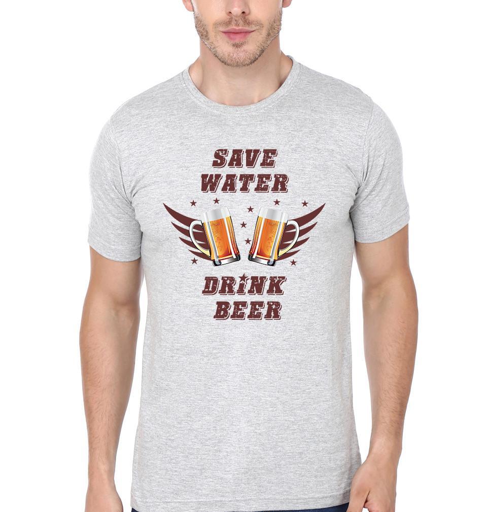 FunkyTradition Grey Round Neck Save Water Drink Beer Men Half Sleeves T-Shirt