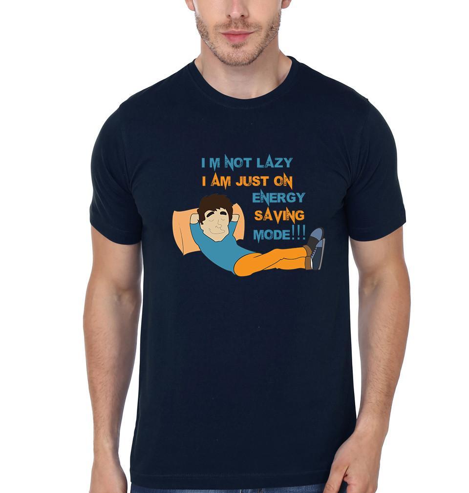 FunkyTradition Navy Blue Round Neck I Am Not Lazy Men Half Sleeves T-Shirt