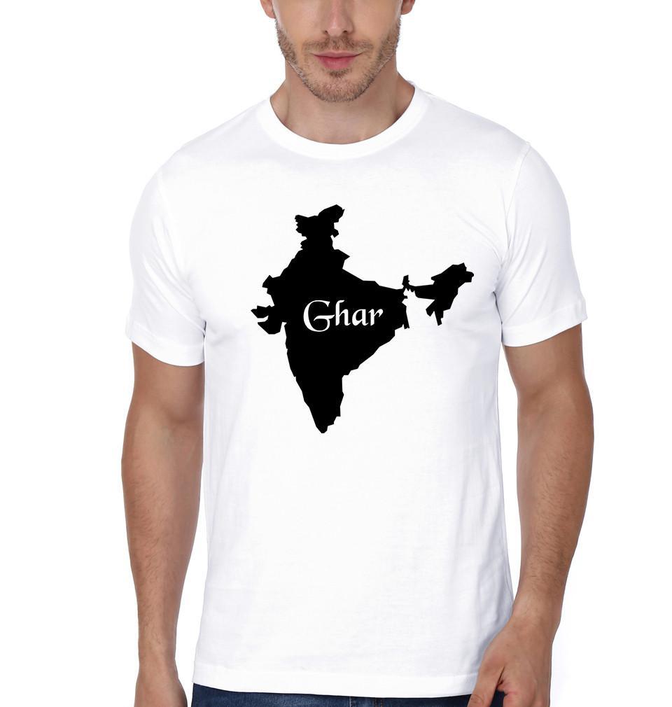 FunkyTradition White Round Neck Ghar Men Half Sleeves T-Shirt