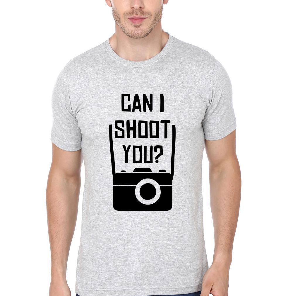 FunkyTradition Grey Round Neck Can I Shoot You Half Sleeves T-Shirt