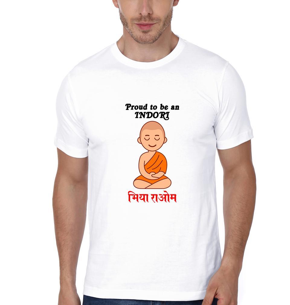 FunkyTradition White Round Neck Proud To Be An Indori Half Sleeves T-Shirt