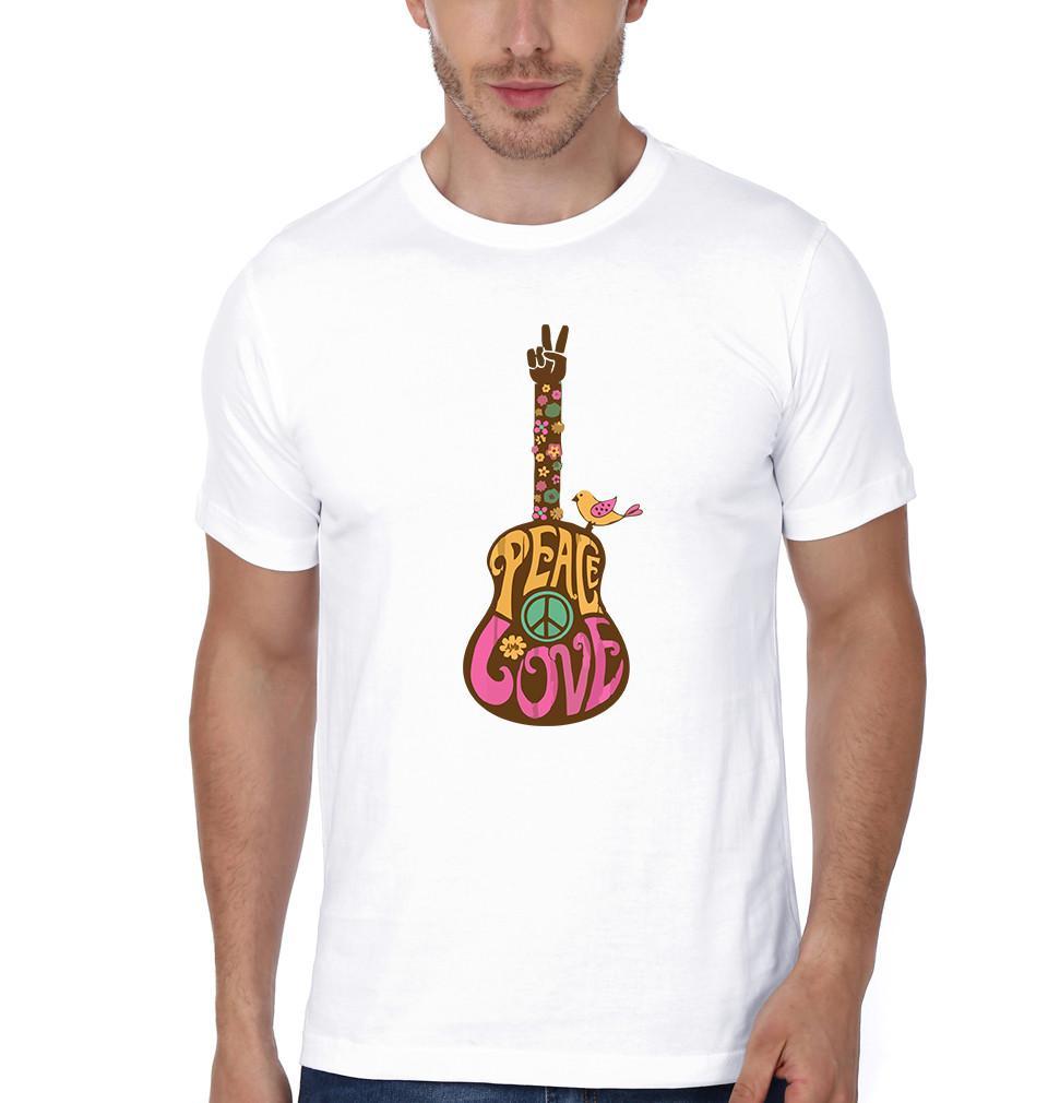 FunkyTradition White Round Neck Peace Love Men Half Sleeves T-Shirt