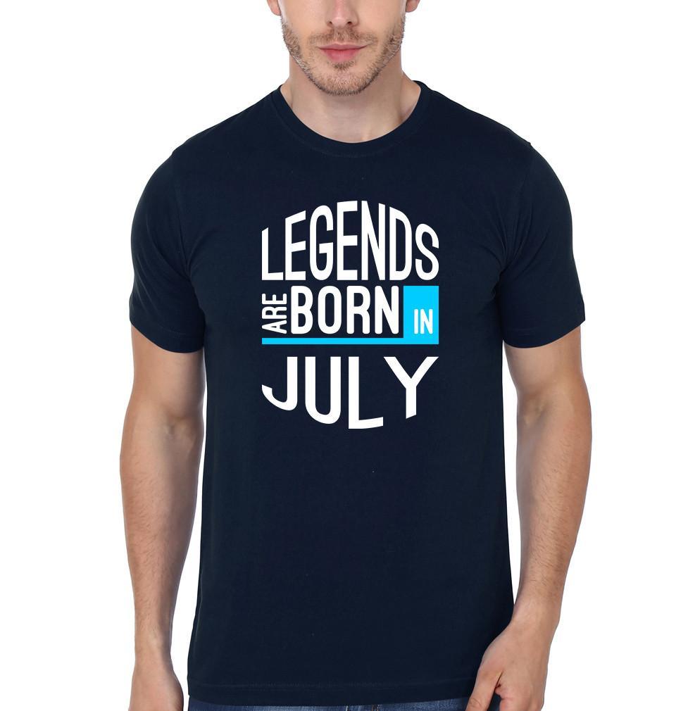 FunkyTradition Navy Blue Round Neck Lengends Are Born In July Half Sleeves T-Shirt