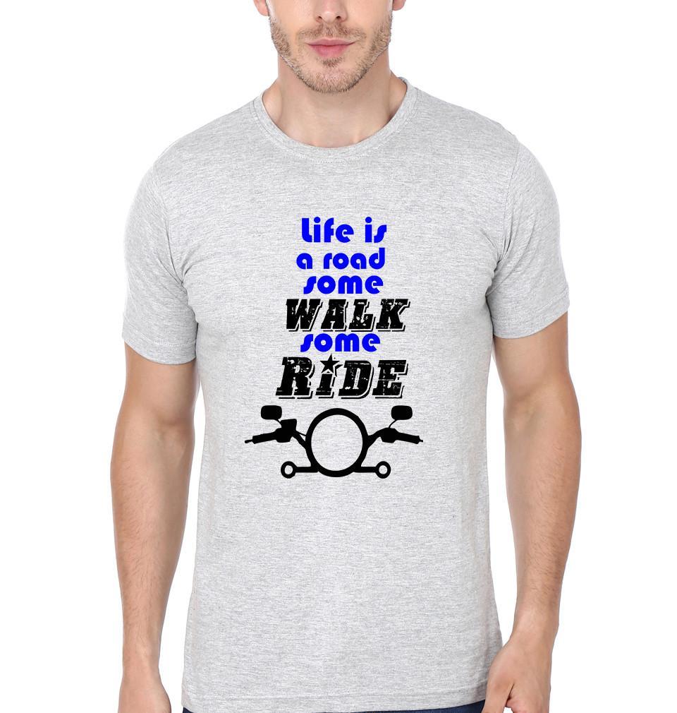 FunkyTradition Grey Round Neck Life Is A Road Some Walk Some Ride Half Sleeves T-Shirt