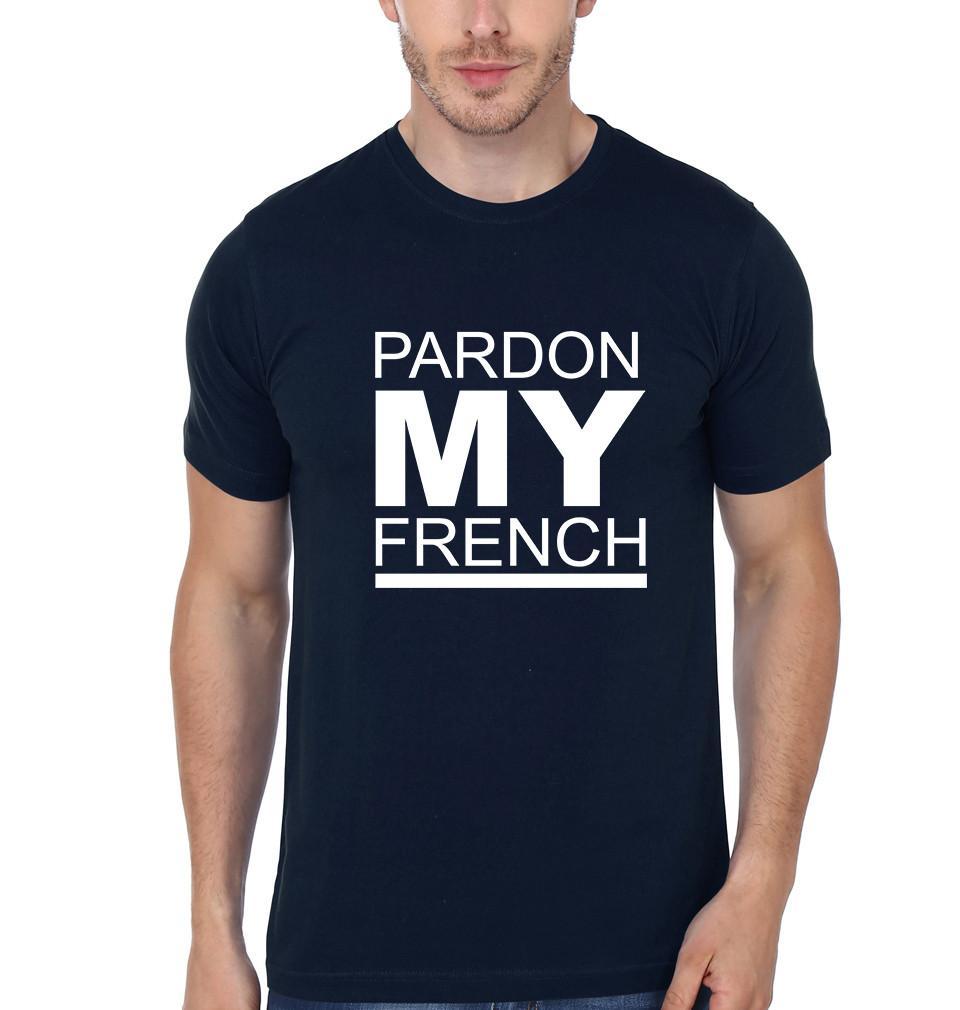 FunkyTradition Navy Blue Round Neck Pardon My French Half Sleeves T-Shirt