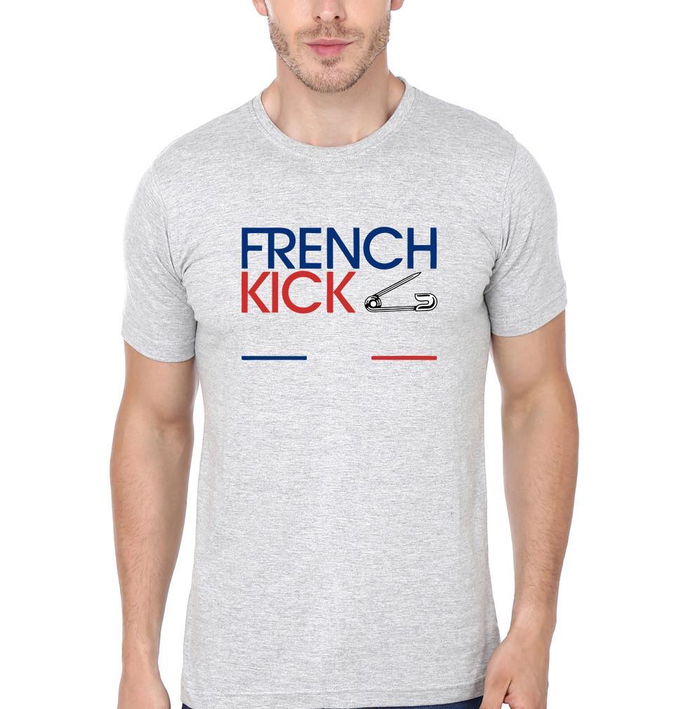 FunkyTradition Grey Round Neck French Kick Men Half Sleeves T-Shirt