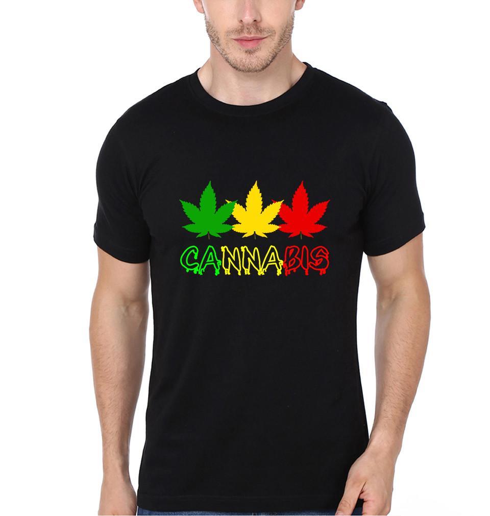 FunkyTradition Black Round Neck Cannabis Men Half Sleeves T-Shirt