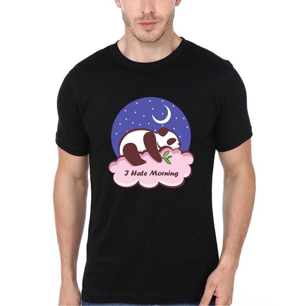 FunkyTradition Black Round Neck Panda I Hate Morning Men Half Sleeves T-Shirt