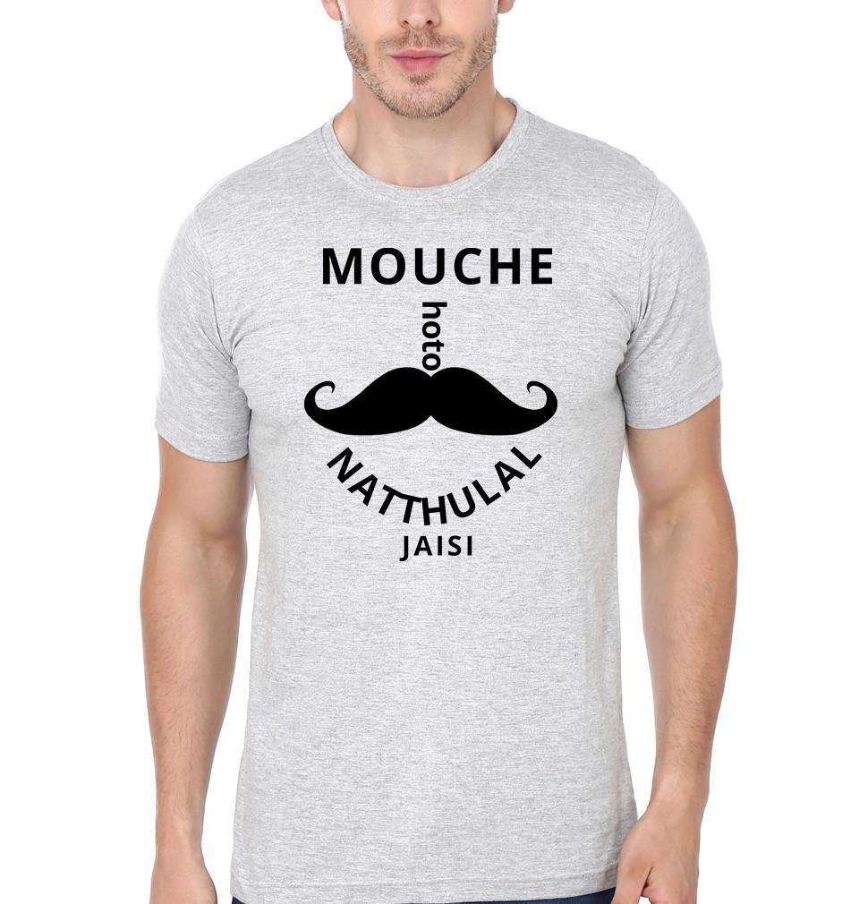 FunkyTradition Grey Round Neck Mouche Hoto Nathhulaal Jaisi Men Half Sleeves T-Shirt