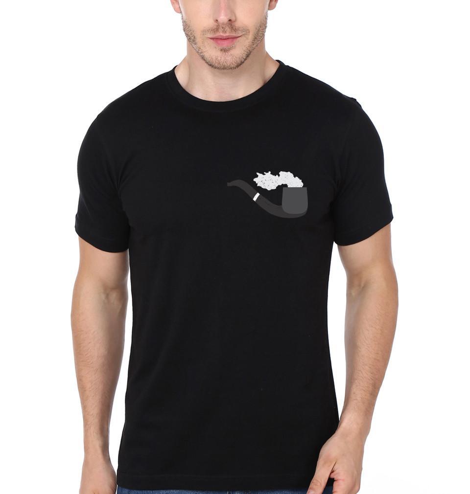 FunkyTradition Black Round Neck Pocket Smoke Pipe Men Half Sleeves T-Shirt