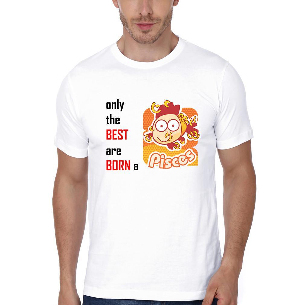 FunkyTradition White Round Neck Best Born Pisces Men Half Sleeves T-Shirt