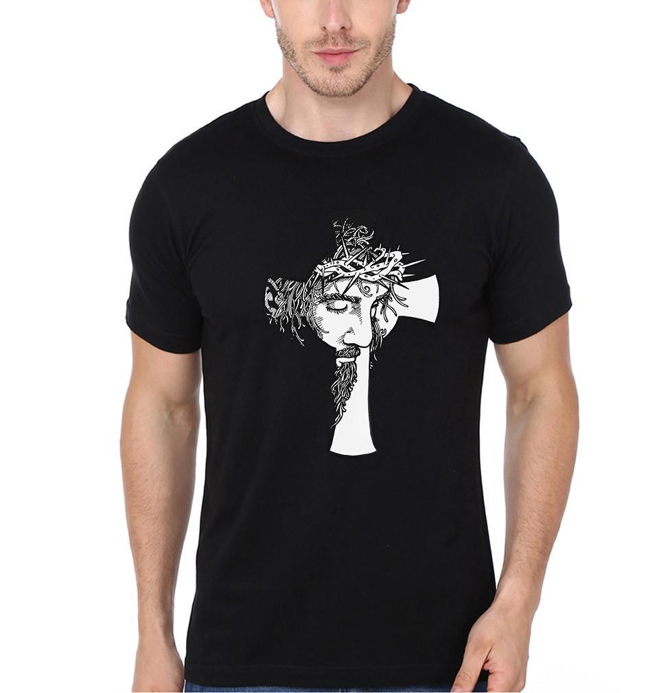 FunkyTradition Black Round Neck Jesus Men Half Sleeves T-Shirt