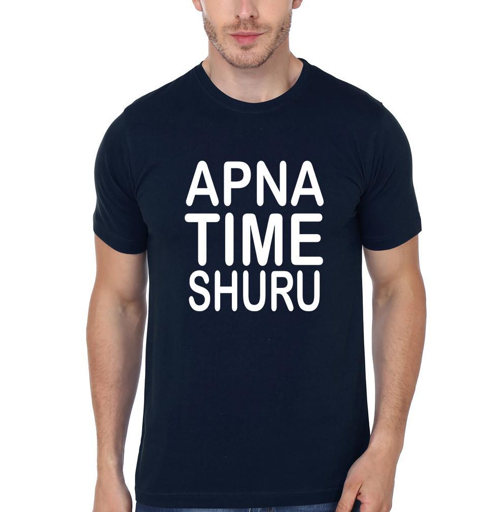 FunkyTradition Navy Blue Round Neck Apna Time Shuru Men Half Sleeves T-Shirt