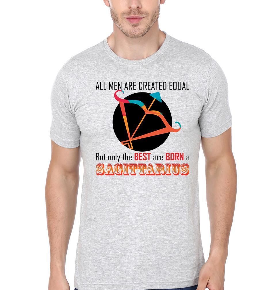 FunkyTradition Grey Round Neck All Men Are Created Equal But The Best Are Born A Sagittarius Men Half Sleeves T-Shirt