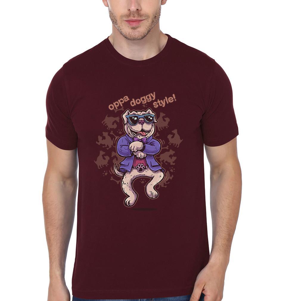 FunkyTradition Maroon Round Neck Oppa Doggy Style Half Sleeves T-Shirt