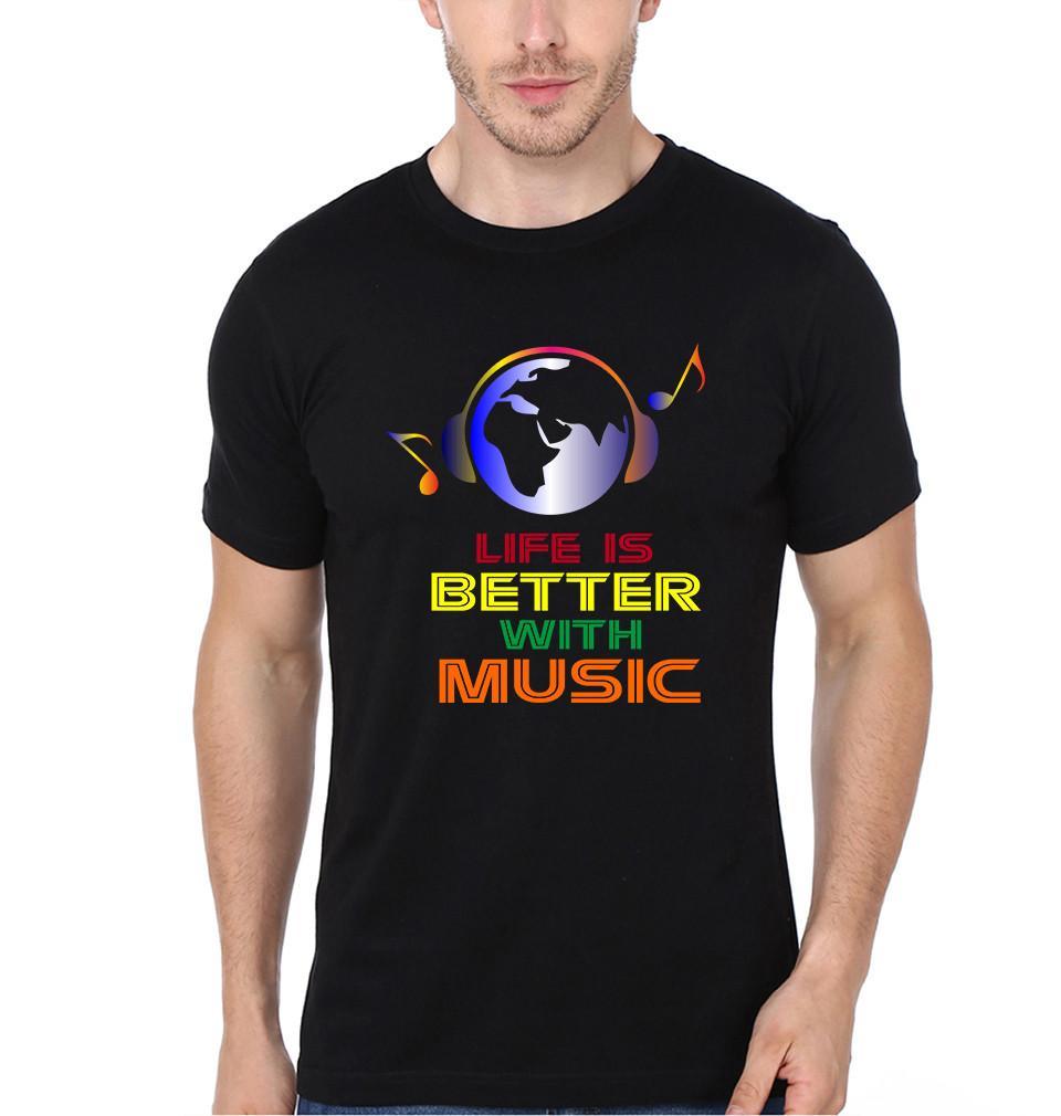 FunkyTradition Black Round Neck Life Is Better With Music Men Half Sleeves T-Shirt