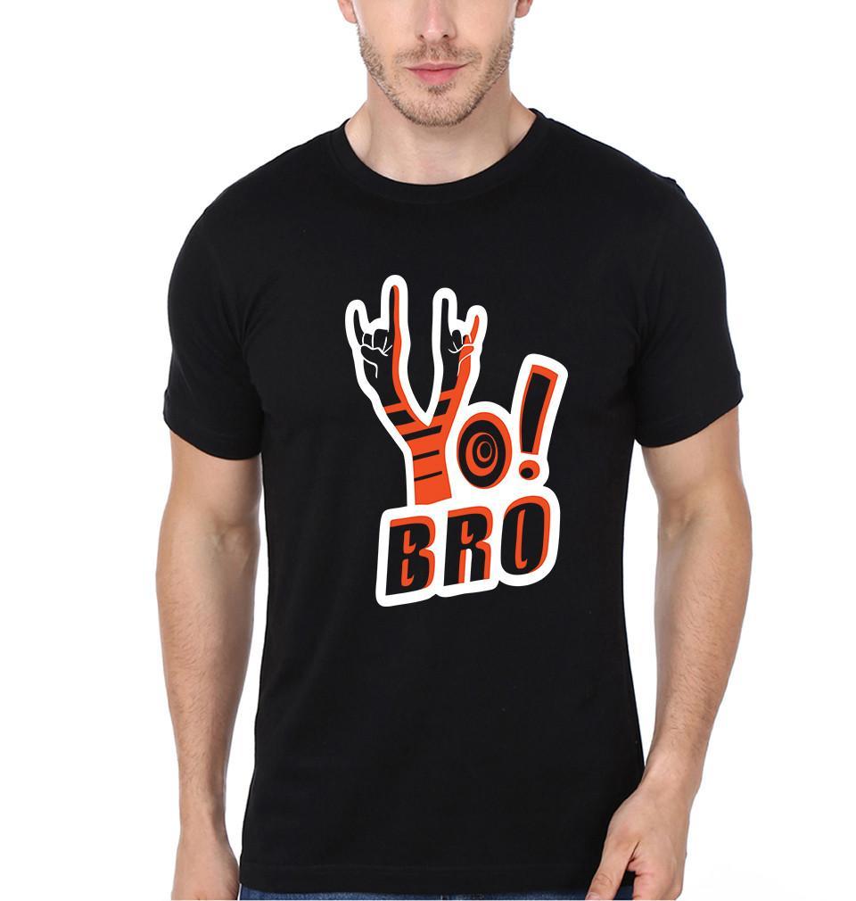 FunkyTradition Black Round Neck Yo Bro Men Half Sleeves T-Shirt