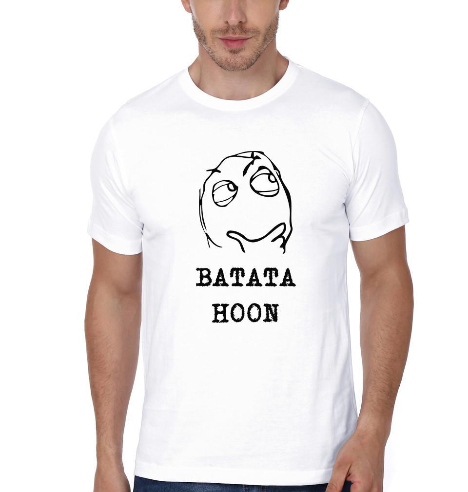 FunkyTradition White Round Neck Batata Hoon Men Half Sleeves T-Shirt