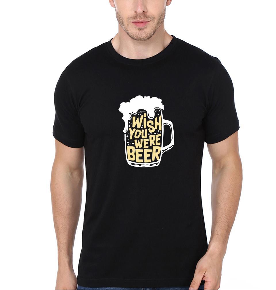 FunkyTradition Black Round Neck Wish You Were Beer Men Half Sleeves T-Shirt