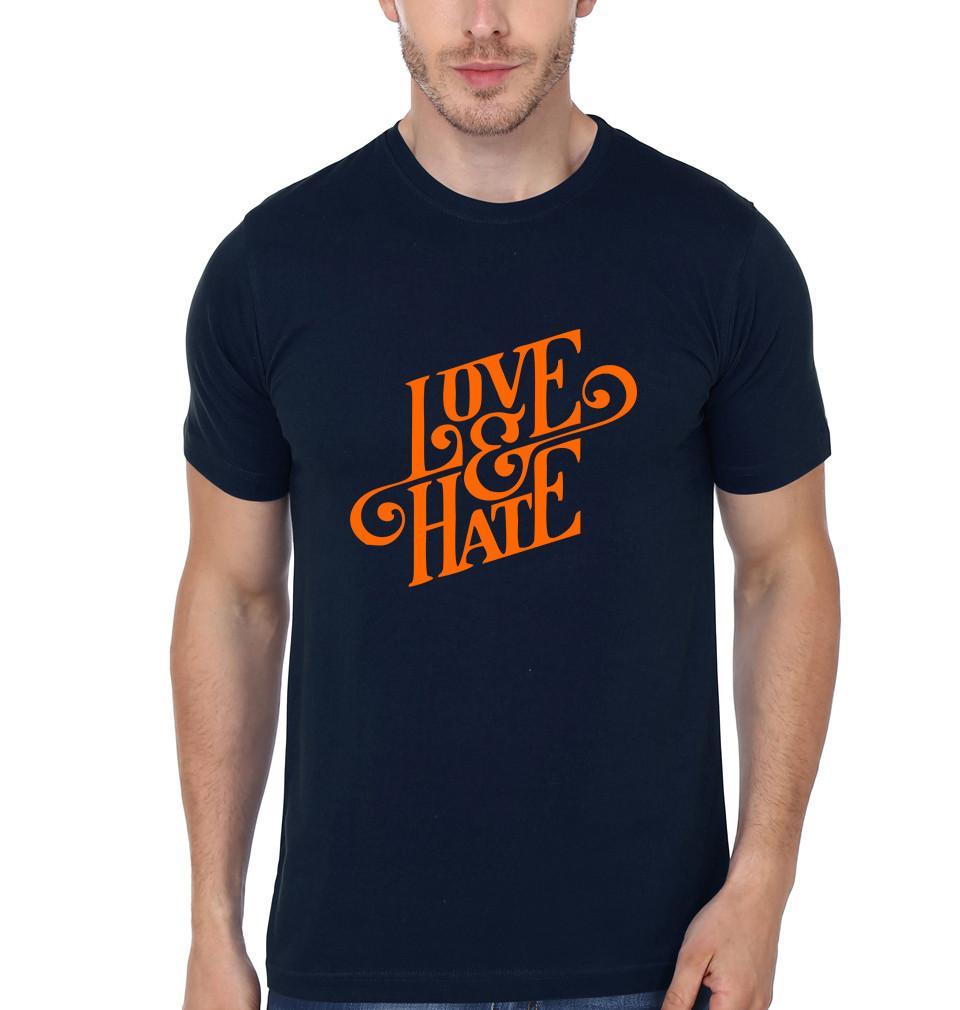 FunkyTradition Navy Blue Round Neck Love Hate Men Half Sleeves T-Shirt