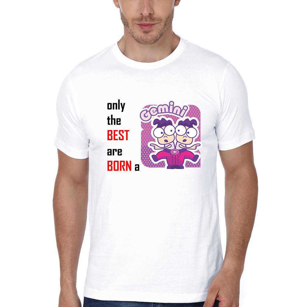 FunkyTradition White Round Neck Best Born Gemini Men Half Sleeves T-Shirt