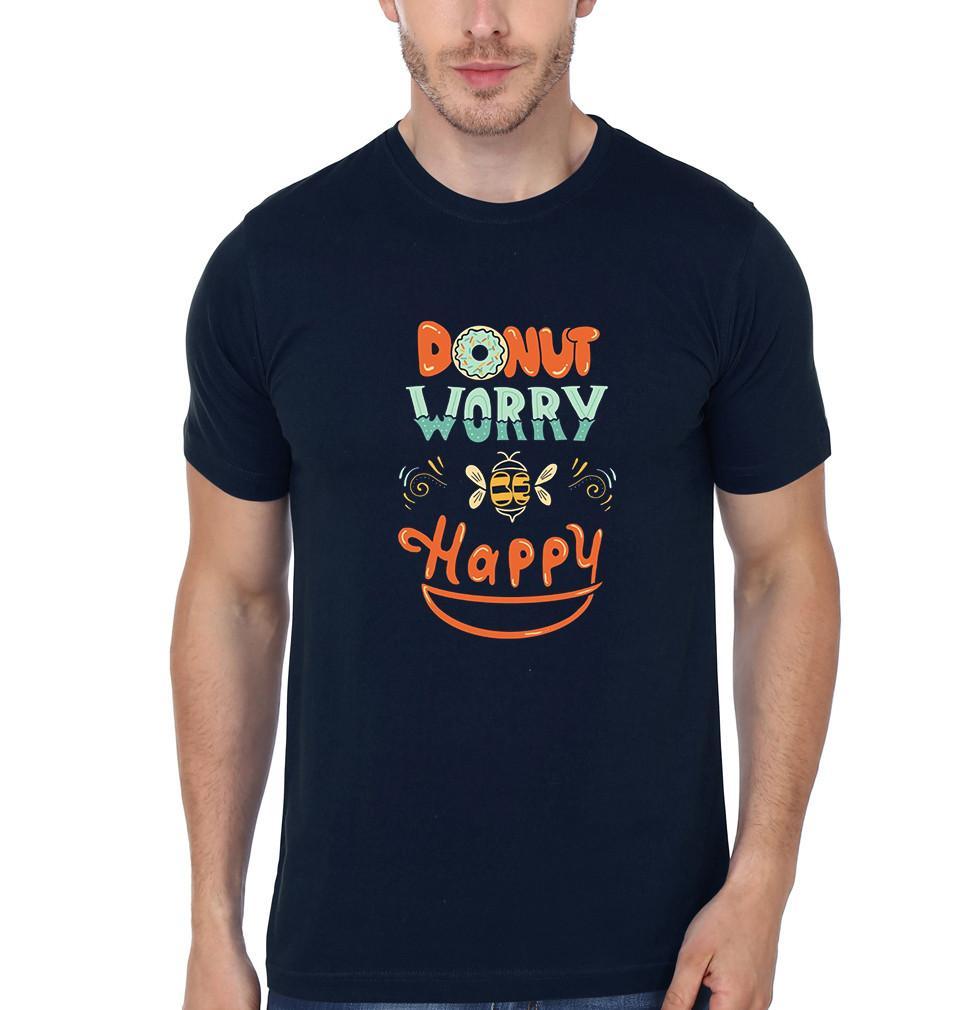 FunkyTradition Navy Blue Round Neck Donut Worry Happy Men Half Sleeves T-Shirt