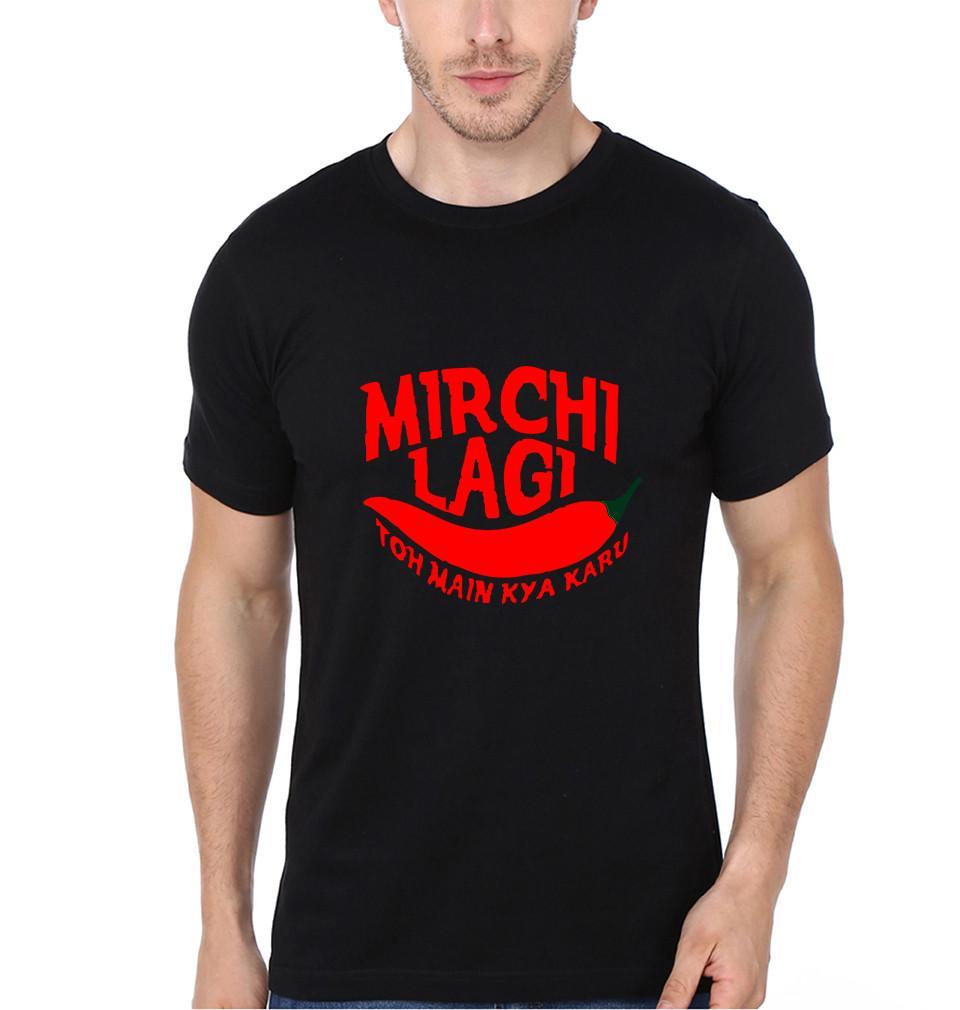 FunkyTradition Black Round Neck Mirchi Lagi Men Half Sleeves T-Shirt