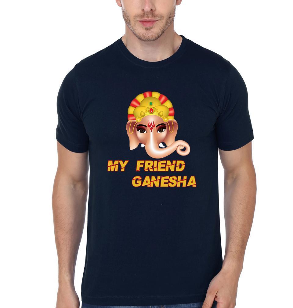 FunkyTradition Navy Blue Round Neck My Friend Ganesha Men Half Sleeves T-Shirt