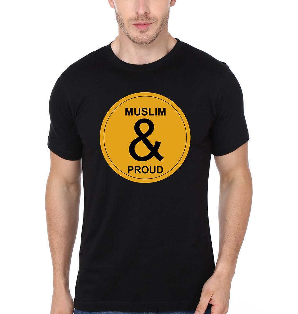 FunkyTradition Black Round Neck Muslim And Proud Men Half Sleeves T-Shirt