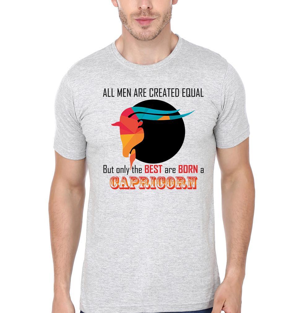 FunkyTradition Grey Round Neck All Men Are Created Equal But Only The Best Are Born Capricorn Men Half Sleeves T-Shirt