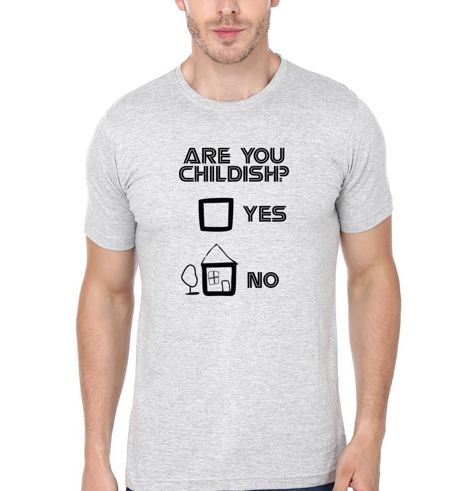 FunkyTradition Grey Round Neck Are You Childish Men Half Sleeves T-Shirt