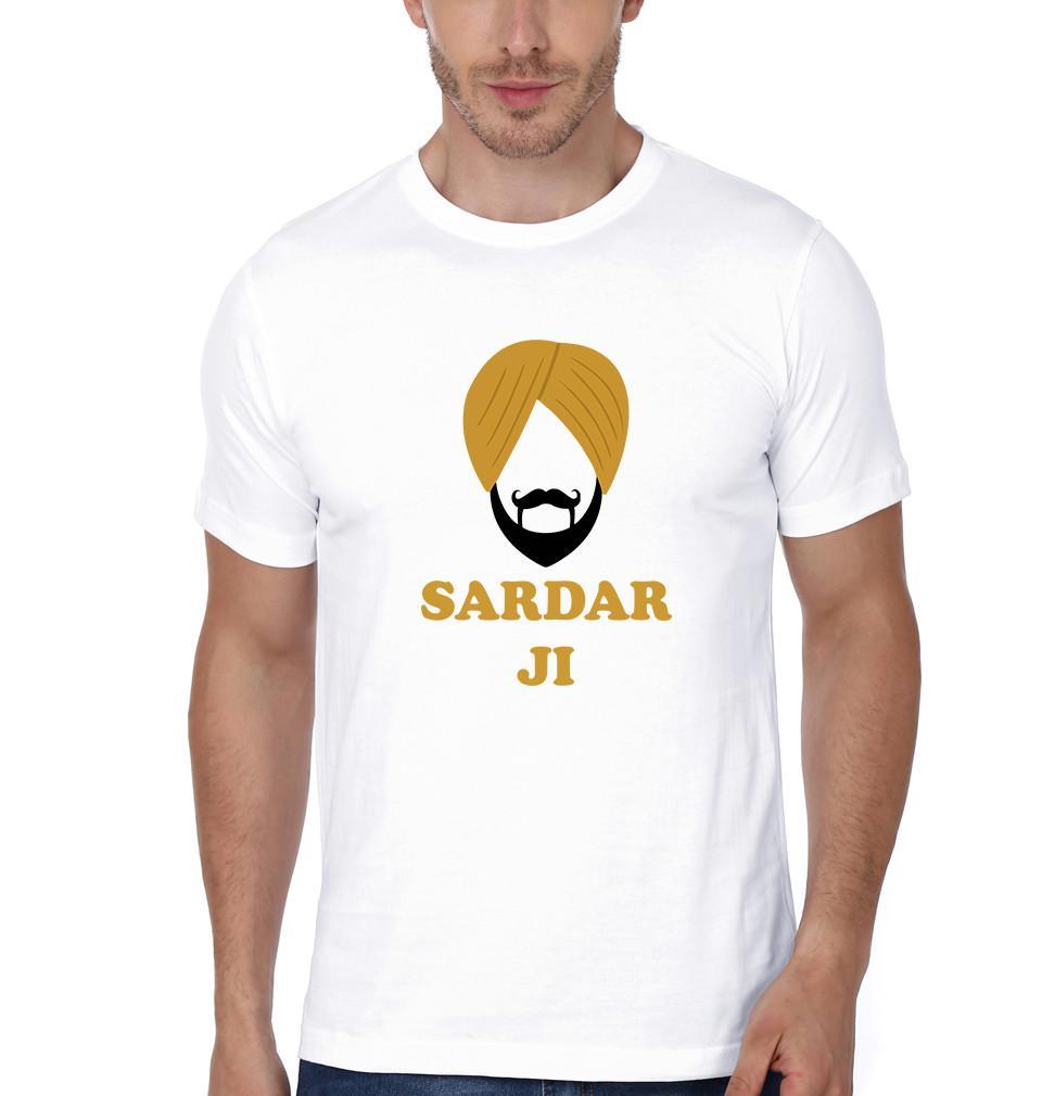 FunkyTradition White Round Neck Sardarji Men Half Sleeves T-Shirt