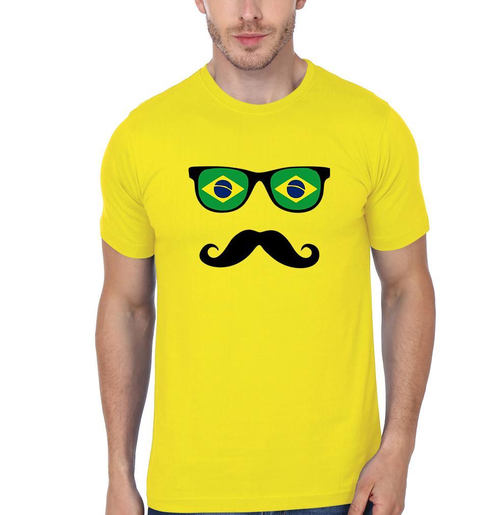FunkyTradition Yellow Round Neck Brazilian Mustache Men Half Sleeves T-Shirt