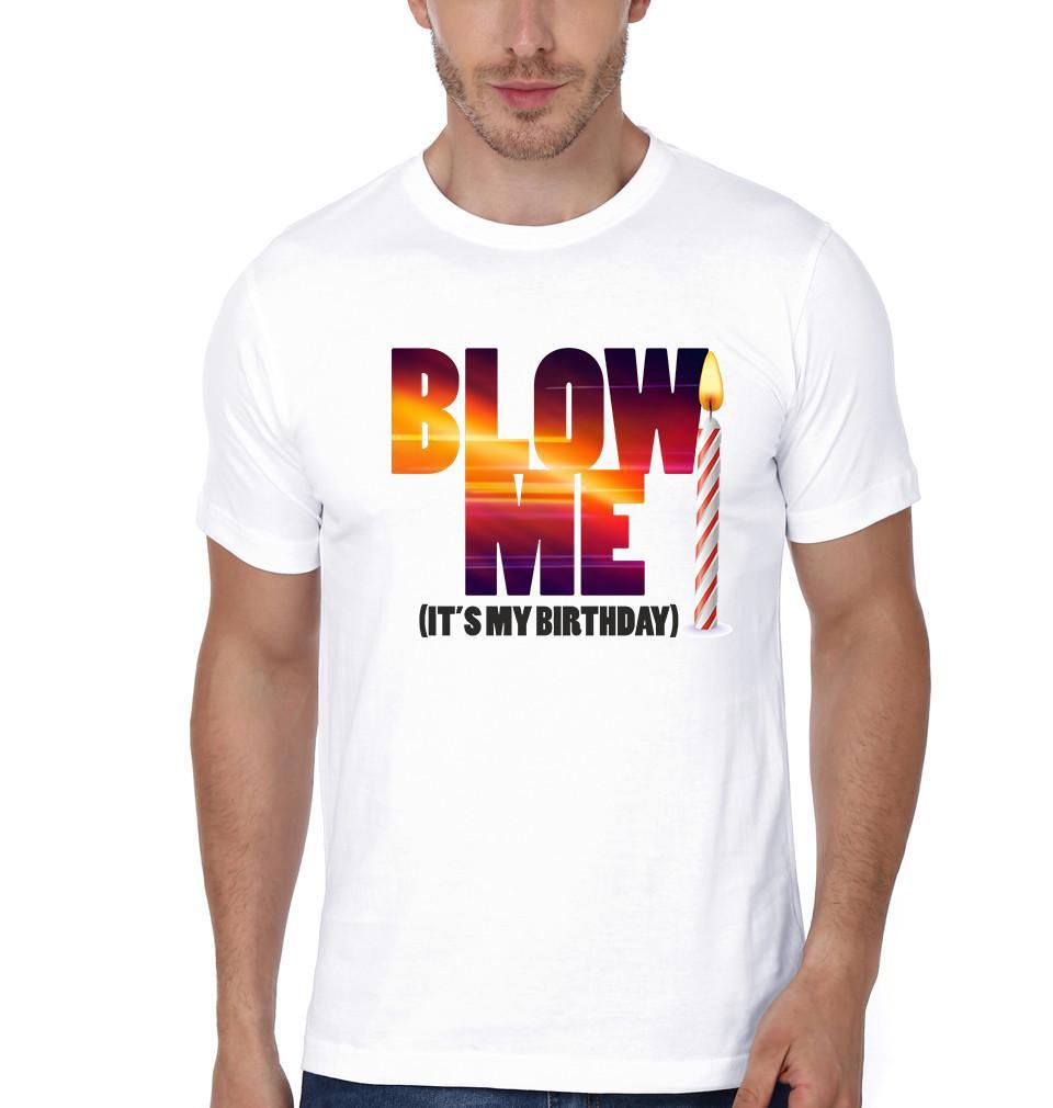 FunkyTradition White Round Neck Blow Me Men Half Sleeves T-Shirt