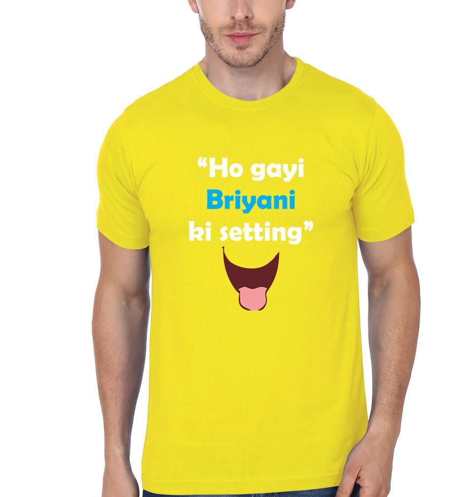 FunkyTradition Yellow Round Neck Funny Hogayi Biryani Ki Setting Half Sleeves T-Shirt