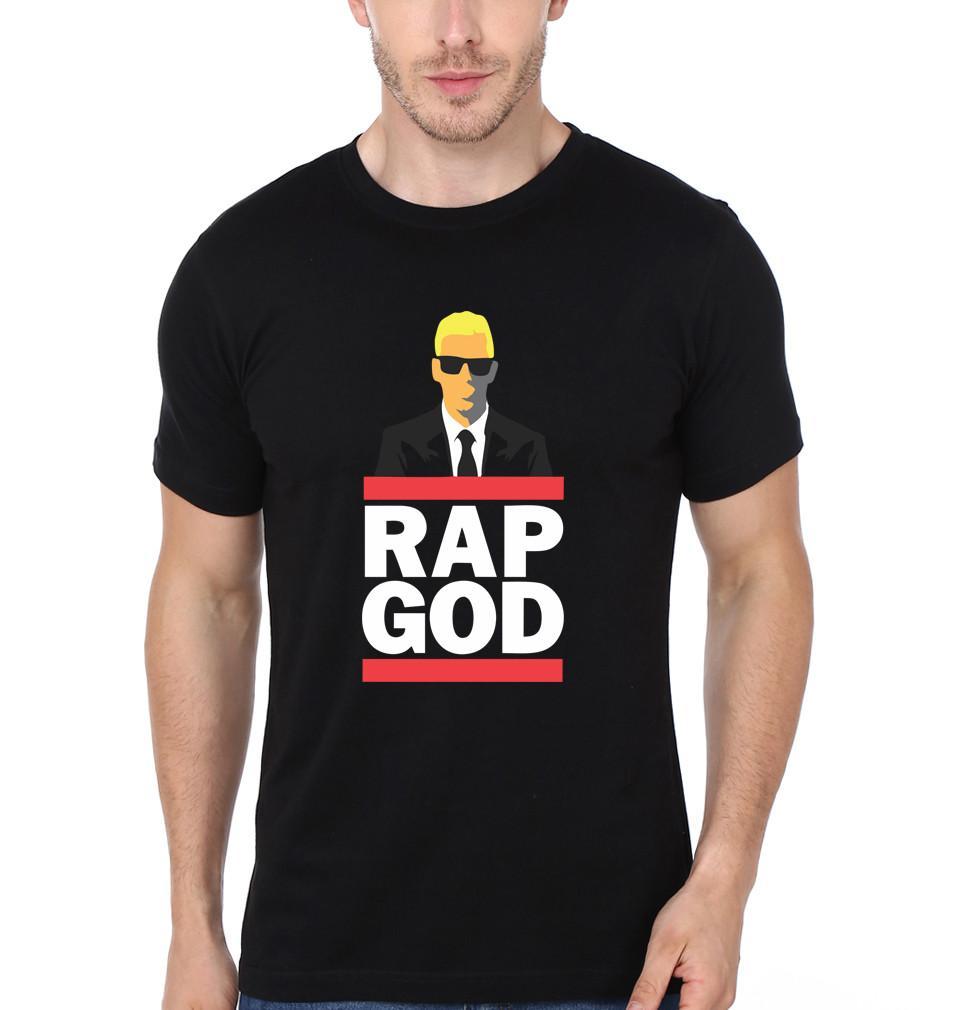 FunkyTradition Black Round Neck God Of Rap Eminem Half Sleeves T-Shirt