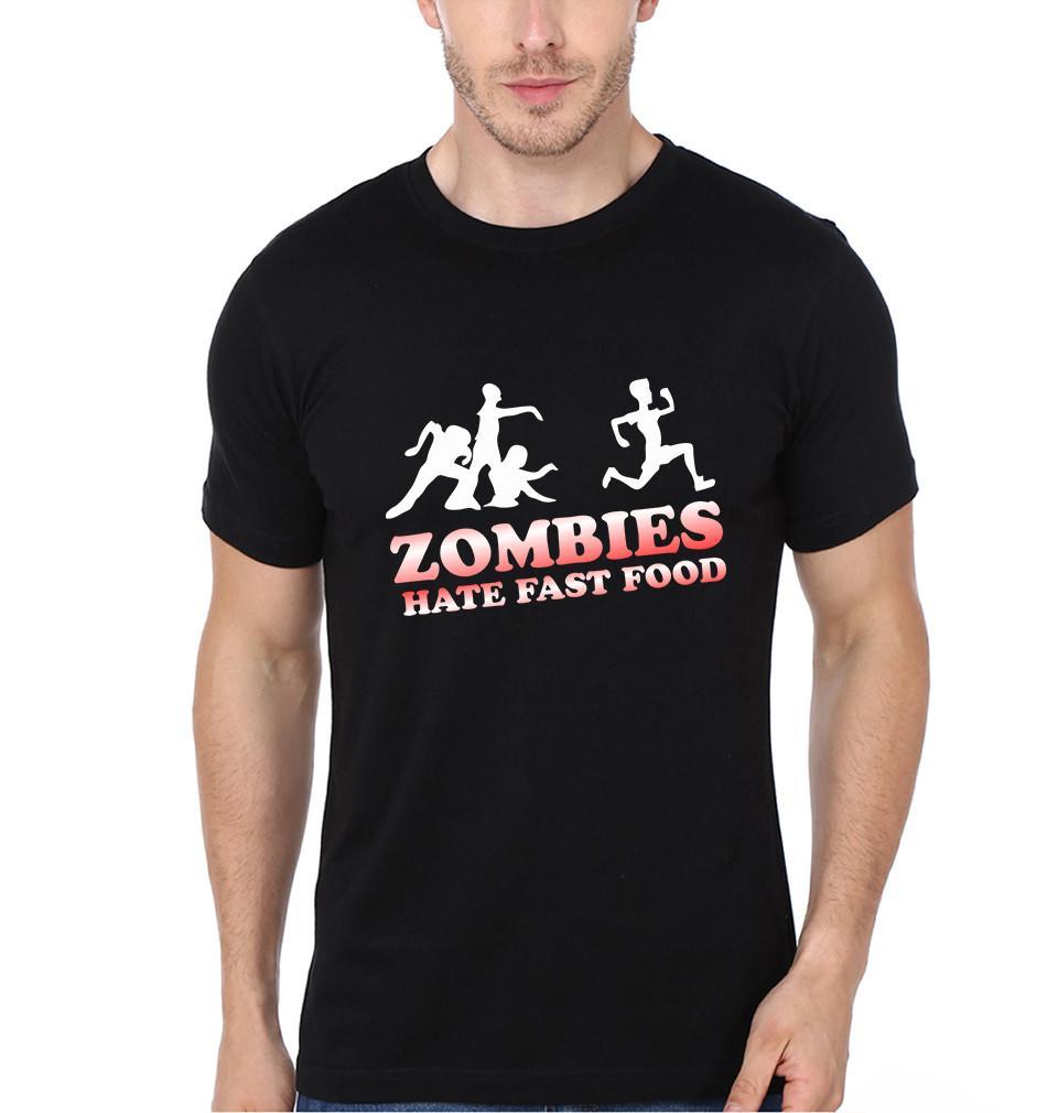 FunkyTradition Black Round Neck Zombies Hate Fast Food Men Half Sleeves T-Shirt