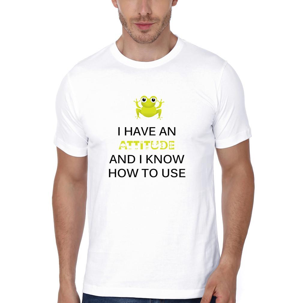 FunkyTradition White Round Neck I Have An Attitude Men Half Sleeves T-Shirt