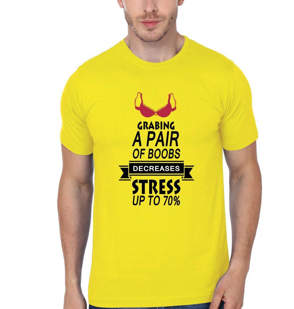 FunkyTradition Yellow Round Neck Deacreses Stress Men Half Sleeves T-Shirt
