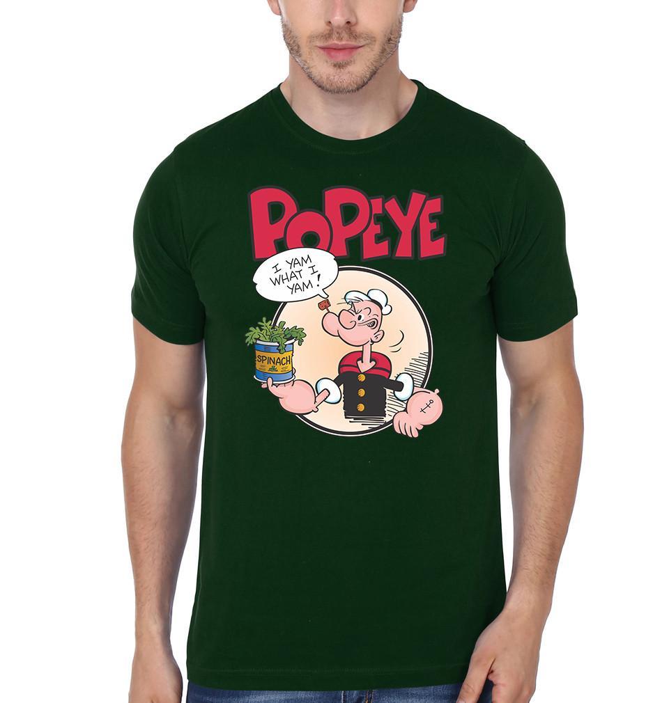 FunkyTradition Dark Green Round Neck Popaye I Yam What I Yem Half Sleeves T-Shirt