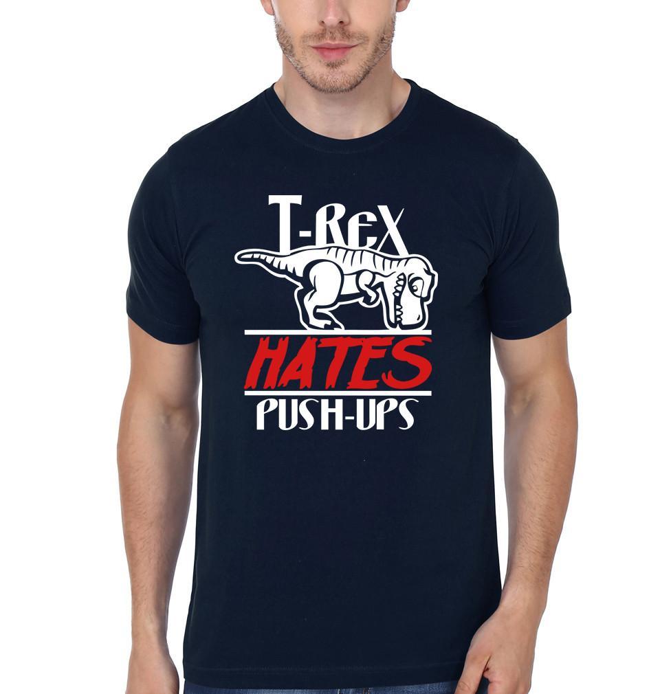 FunkyTradition Navy Blue Round Neck T-Rex Hates Push-Ups Half Sleeves T-Shirt