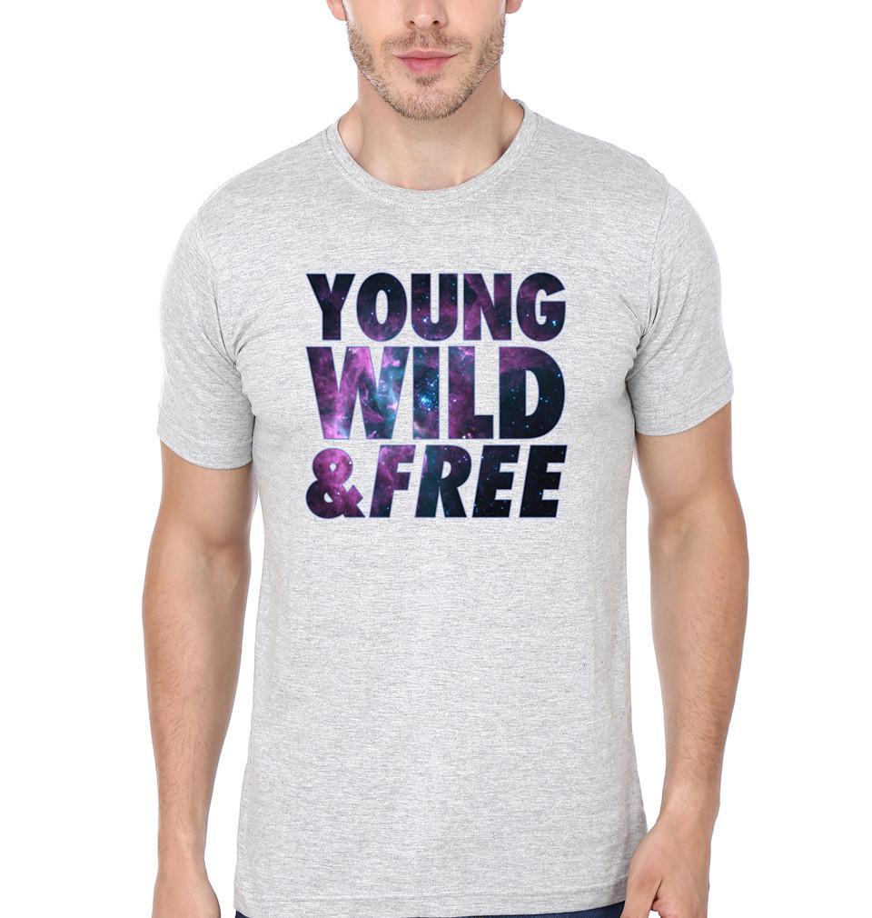 FunkyTradition Grey Round Neck Young Wild And Free Men Half Sleeves T-Shirt