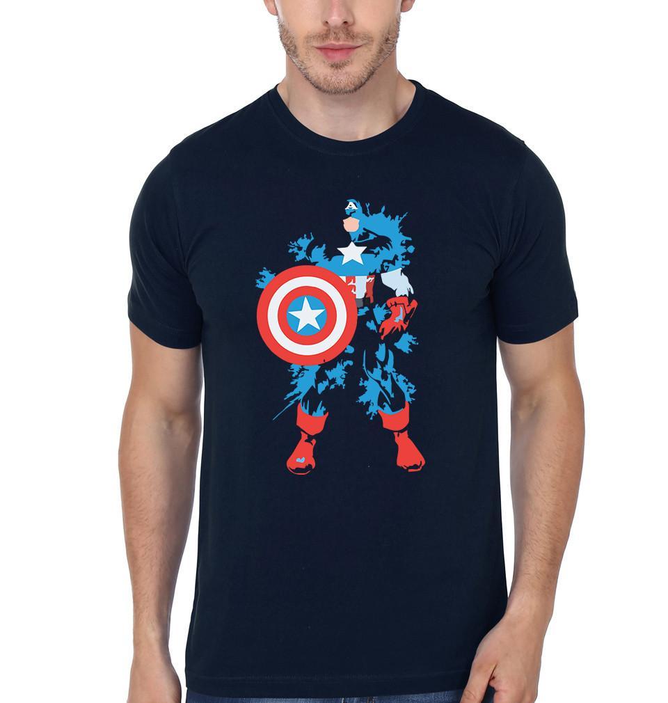 FunkyTradition Black Round Neck Captain America Design Half Sleeves T-Shirt