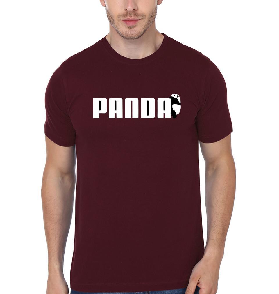 FunkyTradition Maroon Round Neck Panda Half Sleeves T-Shirt