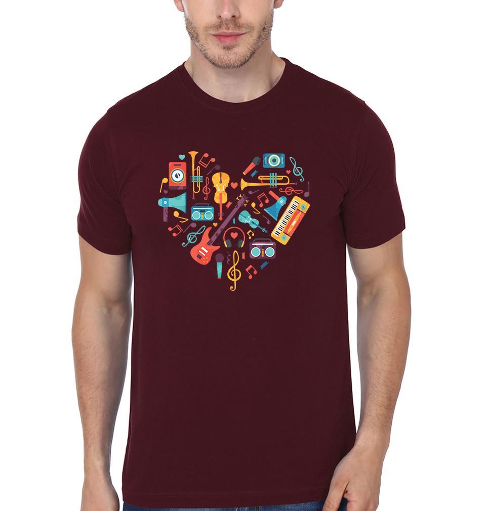 FunkyTradition Maroon Round Neck Music Heart Men Half Sleeves T-Shirt