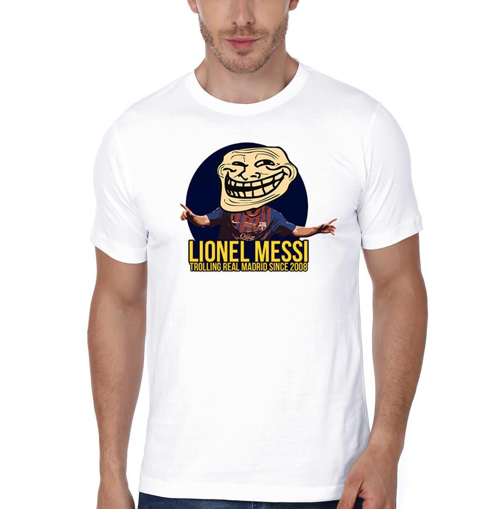 FunkyTradition White Round Neck Happy Music Node Men Half Sleeves T-Shirt