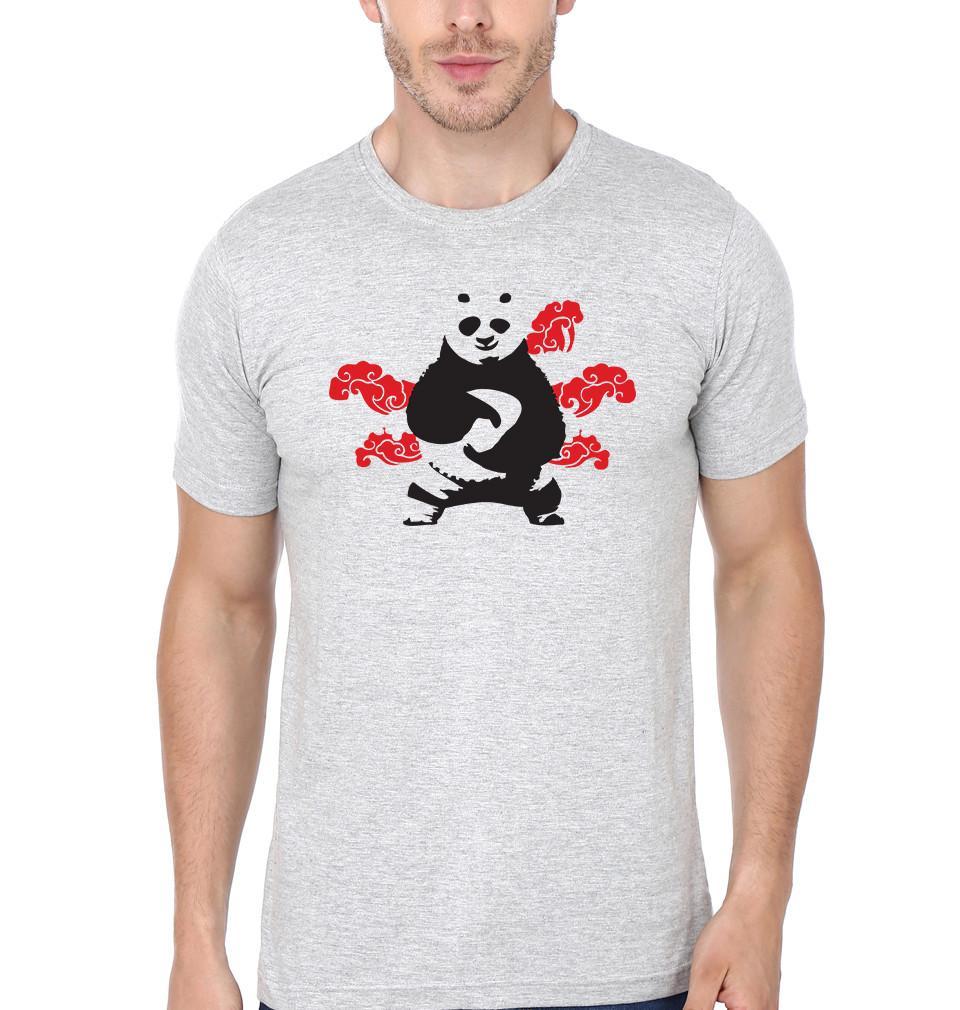FunkyTradition Grey Round Neck panda Men Half Sleeves T-Shirt